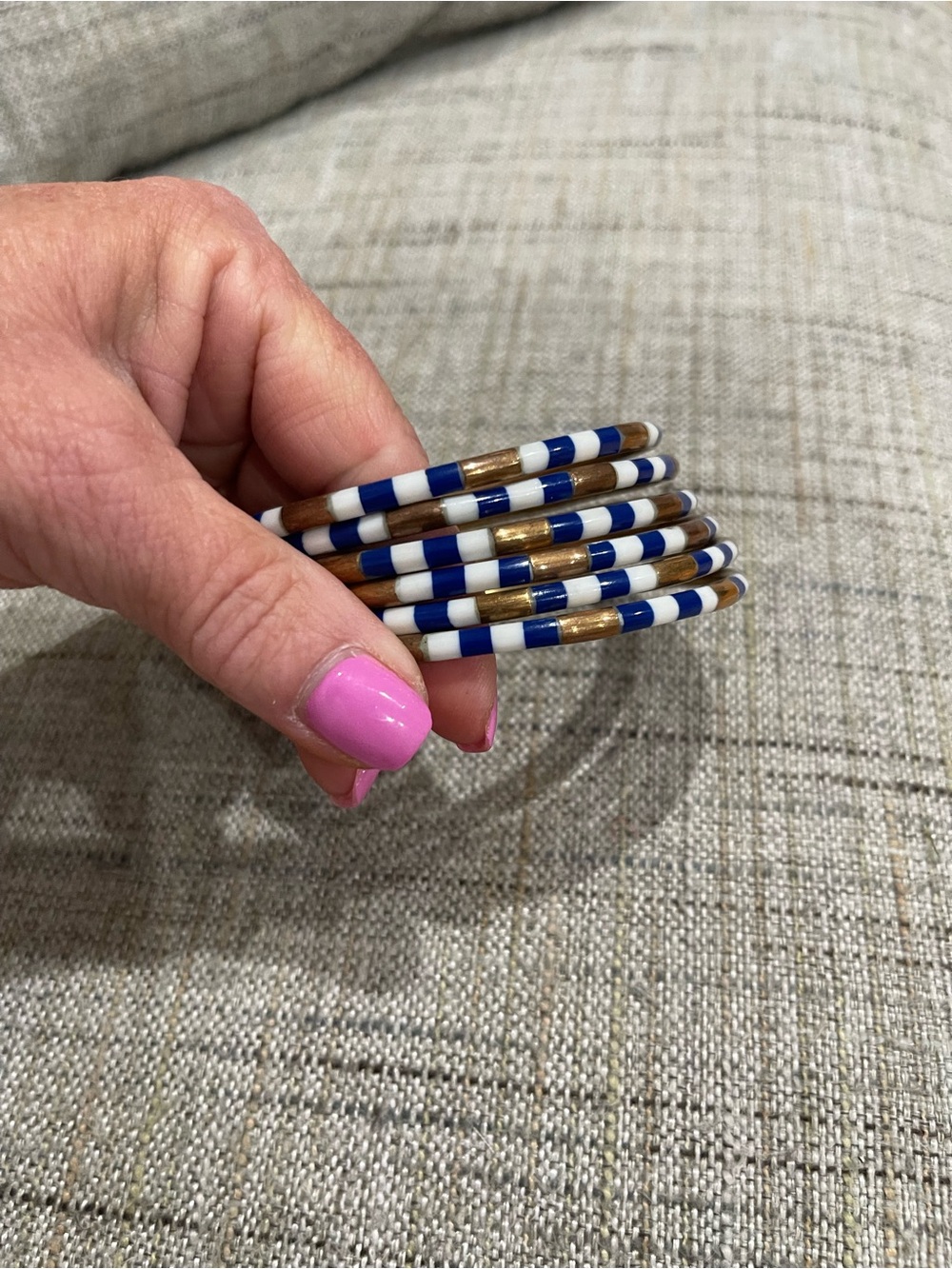 Budha Girl Blue, White & Gold Stacked Beaded Bangle Set - Picture 2 of 8
